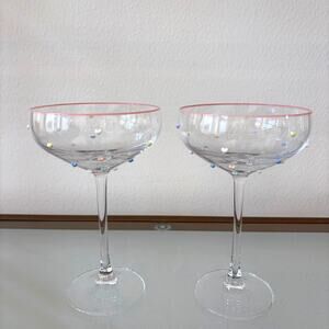 Set of 2 Pastel Hearts Embossed Coupe Glasses Chic Valentine Barware XO New